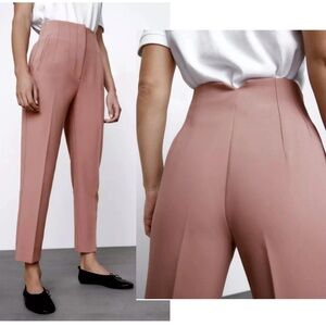 Zara light dusty pink high waisted pronounced seams ankle dress pants trousers M